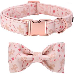 Collares de perro Estilo único Patas Collar de algodón de Navidad con pajarita de marinero Cachorro de hombre de pan de jengibre rosa para pequeño mediano grande