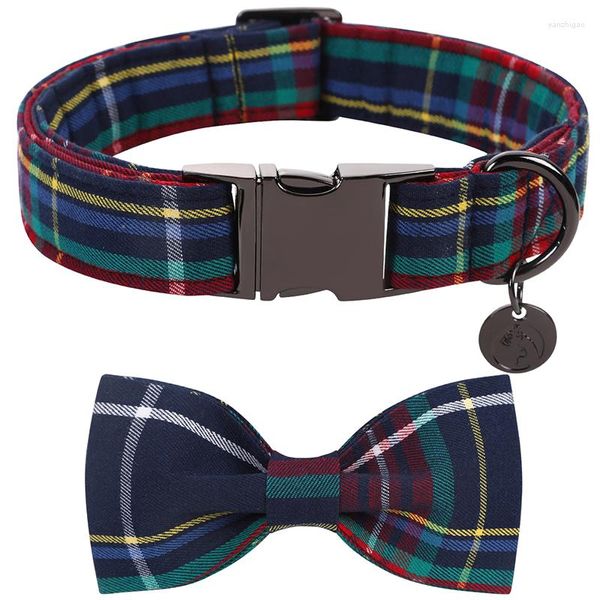 Colliers pour chiens style unique pattes collier de noël gravé avec noeud bleu rouge plaid chiot fleur grand moyen petit