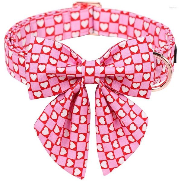 Colliers de chien Style Unique pattes collier rose saint valentin avec noeud papillon coeur chiot fille collier pour petit moyen grand