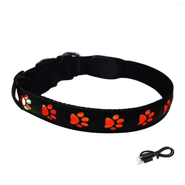 Collares para perros con patrón para caminar al aire libre, recargable por USB, tamaño ajustable diario, suministros para mascotas, Collar LED, 3 modos de luz nocturna segura