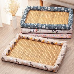 Hond cool mat zomer huisdier koud bed linnen katten nest koeling rattan geweven sofa ijsdeken voor kleine grote honden huisdieren benodigdheden 240418