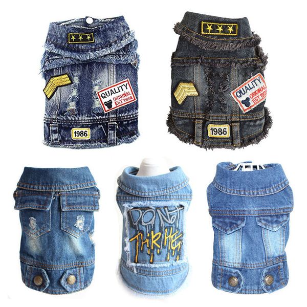 Vestes de gilet de cowboy chien été veste denim en denim personnalisé Patch motif de patch jeans pour bulldog français chihuahua petit chien vêtements