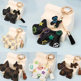 Chien Design voiture porte-clés faveur fleur sac pendentif breloque bijoux porte-clés porte-clés pour hommes cadeau mode PU cuir Animal porte-clés