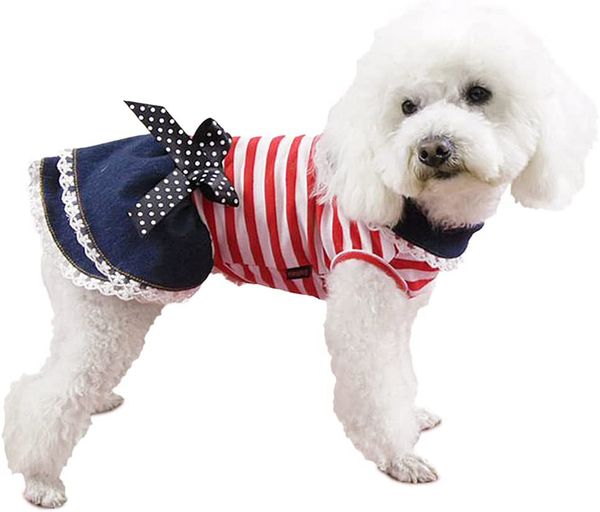 Robe pour chien 4 juillet vêtements pour petits chiens fille chiot gilet rayures classiques jupe pour chien drapeau américain fête de l'indépendance patriotique vêtements pour chiens de taille moyenne XS A710
