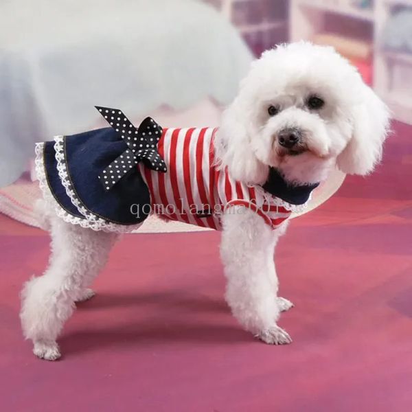 Robe pour chien 4 juillet Vêtements pour chiens de petite taille Gilet pour chiot fille Jupe pour chien à rayures classiques Drapeau américain Fête de l'indépendance patriotique Vêtements pour chiens de taille moyenne