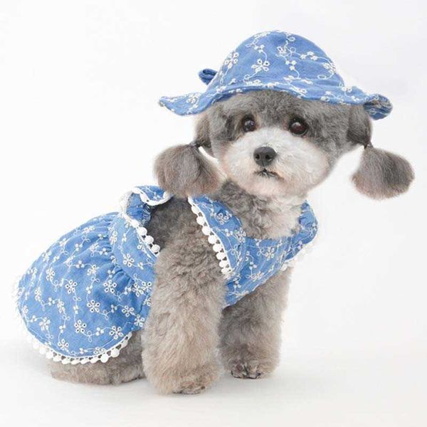 Robe de chien printemps été vêtements de chat jupe et chapeau de chiot pour animaux de compagnie