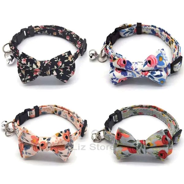 Dog Flower Bowknot Collars Cat Pet Flores de rosa Pet Flores de perros Collar con Pequeño Campana Hermosas Pets Floral Impreso Tina de inclinación TH1001 S S S S S