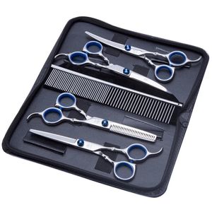 Hond Grooming 5pcsSet Rvs Huisdier Honden Grooming Schaar Pak Kapper Schaar Voor Honden Professionele Dier Kapper Snijgereedschap 230327