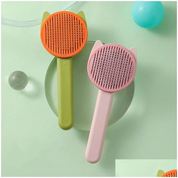 Cepillos para el cuidado del perro Peine para mascotas de acero inoxidable Autolimpieza Quitar el cepillo para el cabello Perros Dematting Combs Drop Delivery Home Garden Pet Sup Dh1Xi