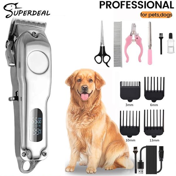 Tondeuse à cheveux pour chien professionnel Tondeuse à cheveux pour chien Outils de toilettage Tout métal Tondeuse pour animaux de compagnie Chat Rasoir Machine de découpe pour manteaux épais 230707