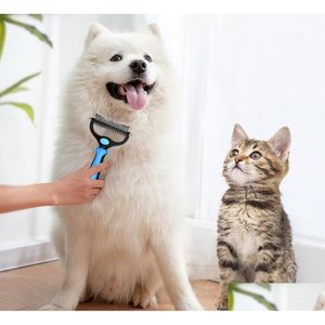 Inventaire de toilettage pour chiens en gros Pet Fur Knot Cutter Shelt Tool Cat Hair Removal Peigne Brosse Double Face Produits Drop Delivery H Dhiyu