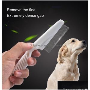 Peluquería para perros Mtifuncional Peine para piojos Pelo para mascotas Eliminación de manchas Cepillo para pulgas para gatos 2 en 1 Dientes Peinado de acero inoxidable Mas Doble DH8EB