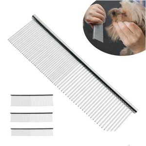 Chien Toilettage Pet Peigne En Acier Inoxydable Anti Statique Chat Et Peignes À Cheveux Brosse De Nettoyage Animaux Fournitures 19X4Cm Drop Delivery Home Garden Dhuqe