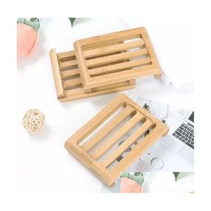 Plato de jabón de madera de calidad para perros Soporte para platos de bambú natural Bandeja de placa MTI Estilo Redondo Contenedor cuadrado Entrega de gotas Inicio DHWRX