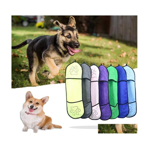 Peluquería para perros Engrosamiento Microfibra Toallas de baño para gatos Pequeños Medianos Perros grandes Súper absorbente Albornoz para mascotas Toalla suave Manta Bolsillo Ca Dhpoe