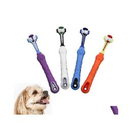 Peluquería para perros Cepillo de dientes para mascotas de tres caras Cachorro Mtiangle Limpieza Suministros de salud dental oral Entrega de entrega Hogar Jardín Dhpmh