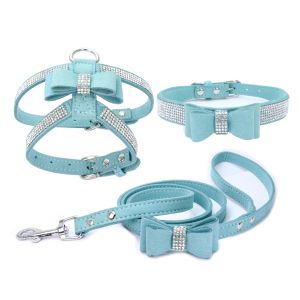 Hond Harnas Halsband Set 3 Stuks Pak Verstelbaar Zacht Suede Stof Glanzende Diamanten Huisdier Vesten Voor Honden Comfort Huisdieren Benodigdheden ZZ