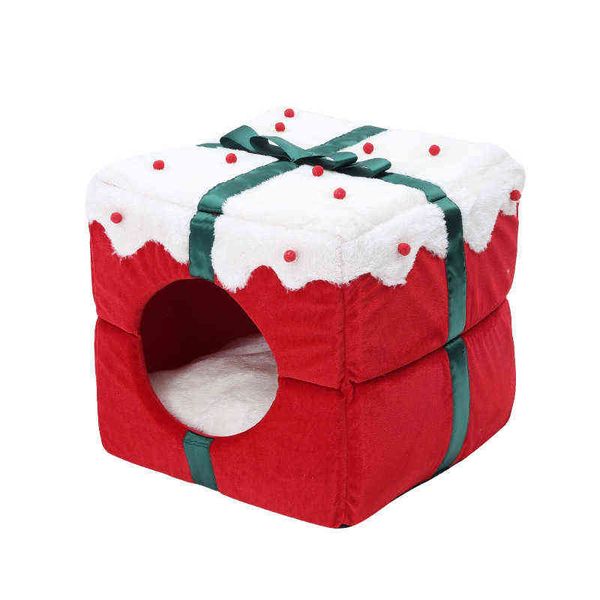 Casas para perros Accesorios para perreras Casa para gatos de Navidad Perrera Cojín para cachorros Perros pequeños Gatos Nido Invierno Cálido Dormir Mascota Cama para perros Suministros Caja de regalo de Navidad T220907