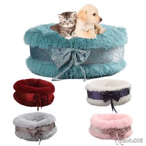 Niches pour chiens Accessoires pour chenils Lits pour chats mignons Lit pour chien de compagnie Luxe Bowknot Décoration Maison ronde Doux Lit long Panier pour chien Animaux Lit de couchage R230825