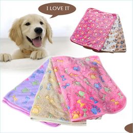 Niches pour chiens Chenils Accessoires Animaux de compagnie Couverture d'hiver Floral Pet Sleep Warm Paw Print Towel Cat Puppy Fleece Soft Mtisize Drop Delive Dhlea