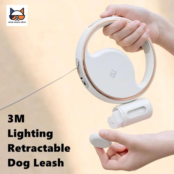 La laisse de chien automatique rétractable avec lumière flash et corde en nylon à ordures