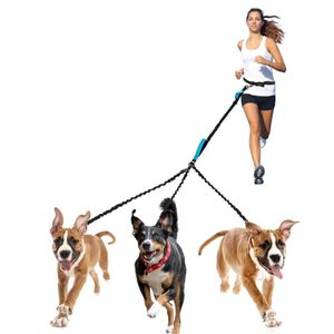 Laisse pour chien Laisse mains libres adaptée aux animaux de compagnie qui courent et marchent collier de harnais pour chien laisse de jogging utilisation de laisse multi-chien réglable 240229