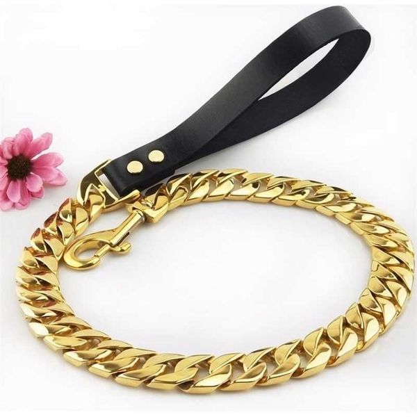 Laisse de chien collier pour animaux de compagnie plomb en acier inoxydable Super forte chaîne de collier en or personnalisé 32mm Bulldog Pitbull grand collier de chien laisse 202853