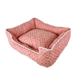 Dog Nest Classic Letter Bruine Designer Pink Pet Bed Soft en Comfortable Square Cat Nest Chenery Fadou Corgi Large and Small Warm Dog House Kennel