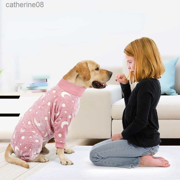 Hond Pyjama Medium Grote Hond Bot Maan Ontwerp Thermische Romper Flanel Hond Pyjama Romper Overjas Hondenkleding Dierbenodigdheden L230621