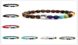 Dog Paw 7 Rainbow Chakras Pulsera con cuentas de piedra natural Charms Lava Stone Beads tiger eyes Pulseras Pet Print Stretch Yoga Jewelr3836318