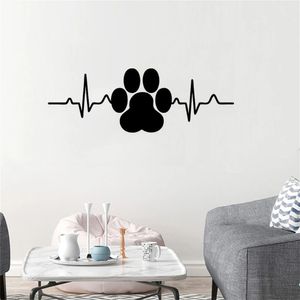 Impresión de pata de perro latido del corazón vinilo arte decoración del hogar pegatinas de pared tienda de mascotas veterinaria ventana calcomanías murales extraíbles papel tapiz