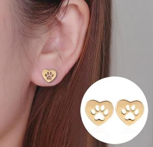 Chien patte boucles d'oreilles bijoux femmes plaqué or évider amour coeur empreinte oreille goujons saint valentin cadeau