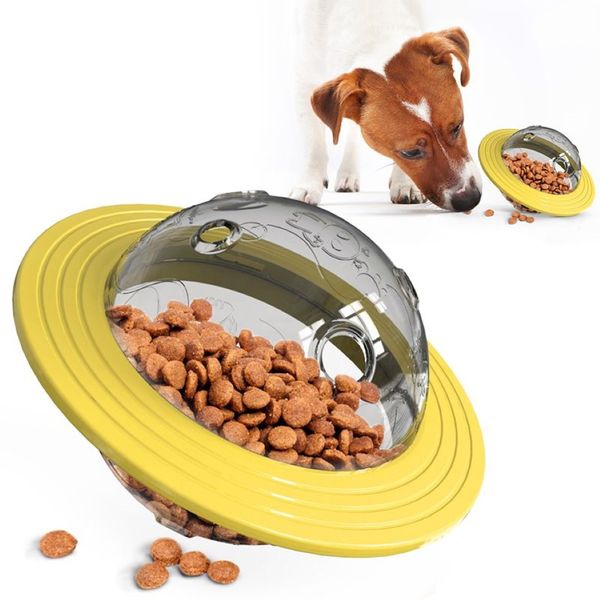 Dog Planet Juguete interactivo Puzzle IQ Treat Ball Dispensador de alimentos Juguetes para masticar para perros medianos a grandes Amarillo H02177S