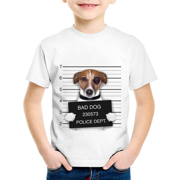 Police de chien imprimé graphique t-shirts animal drôle d'enfants vêtements mauvais chien pug bulldog tees d'été girls enfants t-shirt pour garçons
