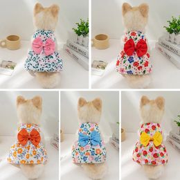 Dog Princess Dress Estampado Summer con botón Bowknot dulce Cat Puppy Catird Pets delgados Pets de boda Chihuahua 240507