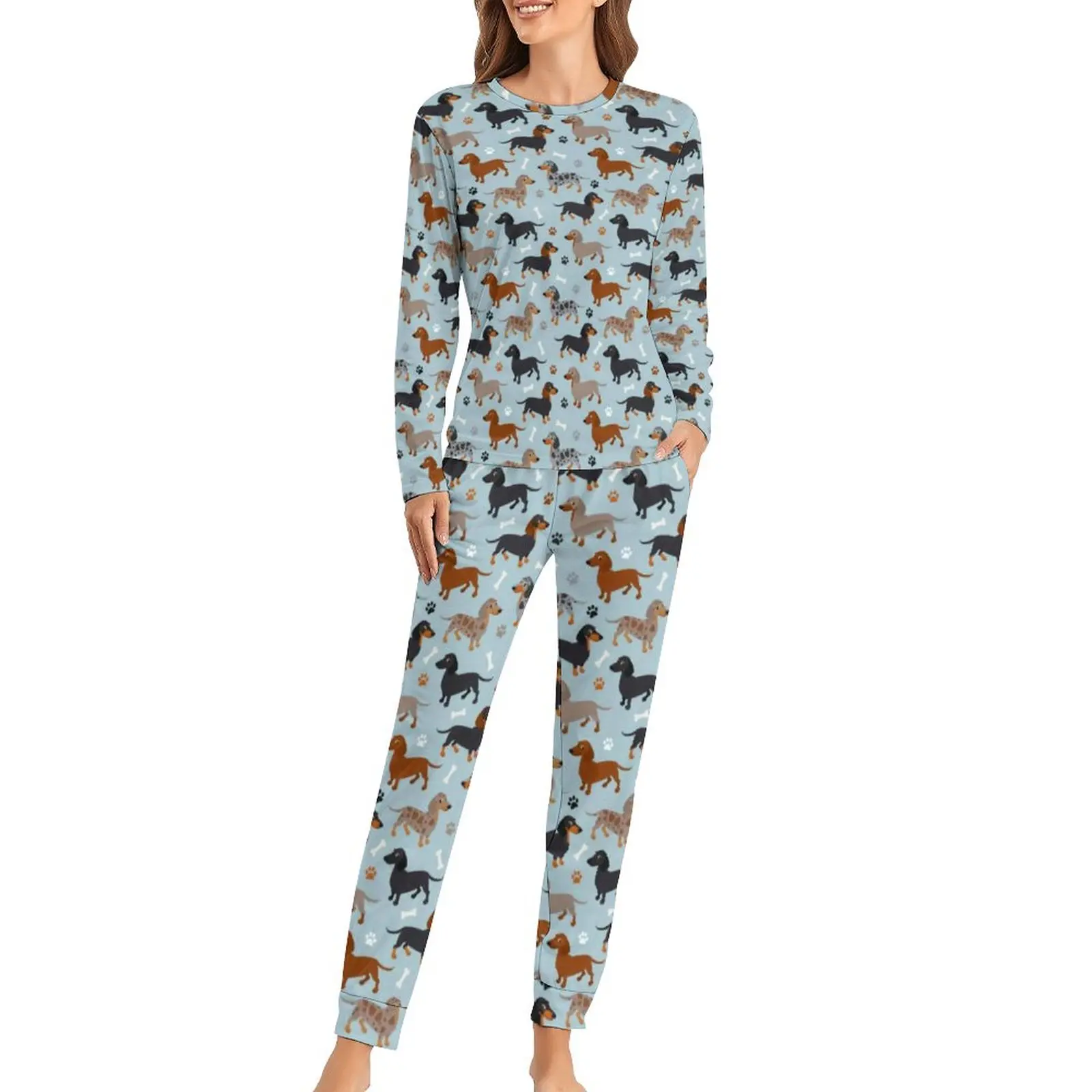 Hondenprint Pyjama's vrouwelijke teckelpoten en botten zachte thuispak 2 stuks nacht oversize pyjamasets