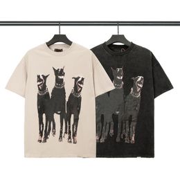 Hondenafdruk retro korte mouw heren t -shirts Harajuku hiphop oversized katoenen topjes casual losse kleding