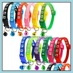 Chien Chiot Chat Collier Breakaway Réglable Chats Colliers Avec Bell Bling Paw Charms Pet Decor Fournitures 12Styles Lxl473Q Drop Delivery 2021 L