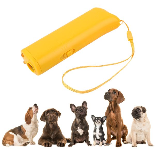Repelente de perros Ayudas para el entrenamiento de mascotas Antiladridos Dispositivo de entrenamiento para perros Entrenador con iluminación Ultrasónico 3 en 1 Suministros para mascotas DP / Ventas al por mayor