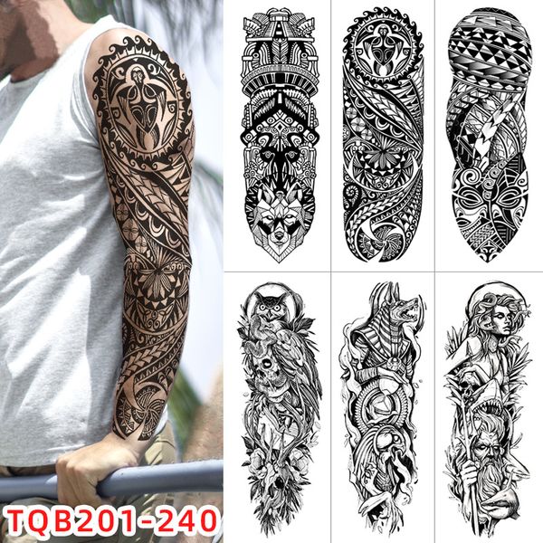 Chien Roma horloge oeil étanche temporaire tatouage autocollant Anubis ancienne egypte bras complet faux Tatto Flash Tatoo manchon pour hommes Wome