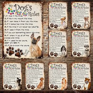 Chien Règles Beaux Chiens Métal Peinture Bouledogue Drôle Animaux Photos Plaques En Métal Steak House Chambre PetShop Décor 20 cm x 30 cm Woo