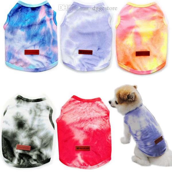 Camisas para perros Tie Dye Ropa para perros Ropa para perros para niña pequeña mediana Niño Ropa de gato de algodón suave y transpirable Chalecos para cachorros de verano Camiseta para mascotas Azul XS 5 Color Venta al por mayor A215