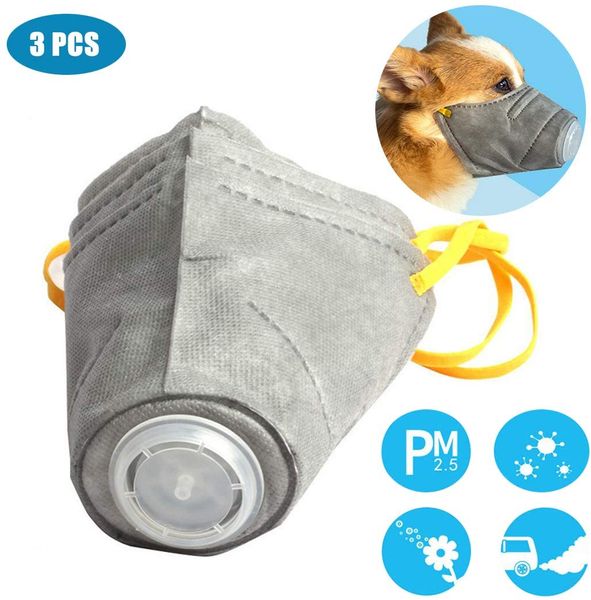 Masque buccal en coton doux pour chien 3 pièces, museau respiratoire doux pour animaux de compagnie PM2,5 avec maille d'air pour chien de petite, moyenne et grande taille