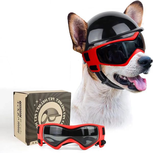 Gafas de sol de perros Juego de casco de mascota con gafas de perros Polvo Viento de protección UV Gases para perros Casco de perros y gafas Casco de motocicleta para perros 231227
