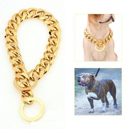 Hondenbenodigdheden 12-22 Hond Gouden Ketting Halsband 13mm Brede Toon Dubbele Curb Cubaanse Rombo Link 316L Roestvrij staal Hele Huisdier Jewe227R