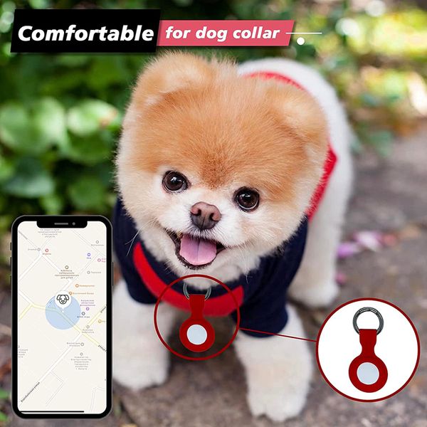 Fournitures pour chiens Étui pour collier de chien approprié Localisateur Bluetooth anti-perte GPS pour AirTags Housse de protection en silicone AirTag Porte-clés Accessoires Tracker Finder