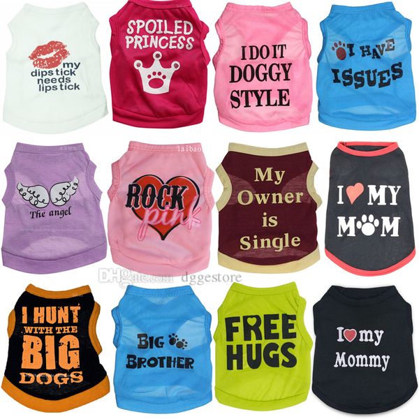 Camisetas para perros Chalecos para mascotas Ropa para perros con estampado de moda Ropa de perros de algodón transpirable de verano para Chihuahua Pomeranian Poodle Yorkshire 117 Color Venta al por mayor A281