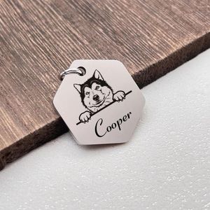 Dog Tag 2024 Nom hexagone personnalisé Id Cat Cat en acier inoxydable PET ANTI-LOST ACCESSOIRES DE PUPPY COLRO