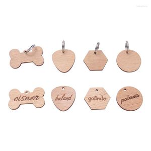 Étiquettes en bois pour chien, 50 pièces, nom de chat gravé, identification d'animal de compagnie, bois Anti-perte pour collier, plaque signalétique