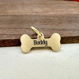 Dog Tag Bone Nom personnalisé Pet Id Solid Brass Animaux Anti-perdost ACCESSOIRES ACCESSOIRES COLLAR COLLAR Personnalisé Gravé